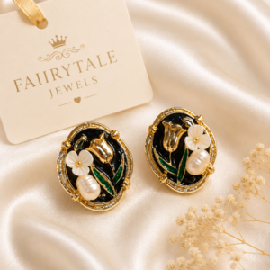 Midnight Blossom Pearl Studs