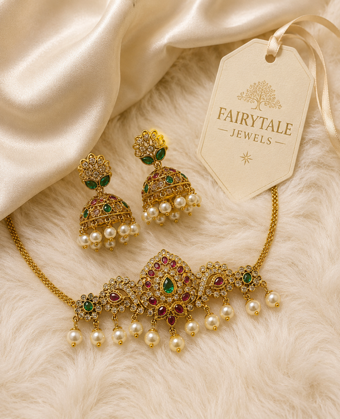 Emerald Ruby Pearl Jadau Set